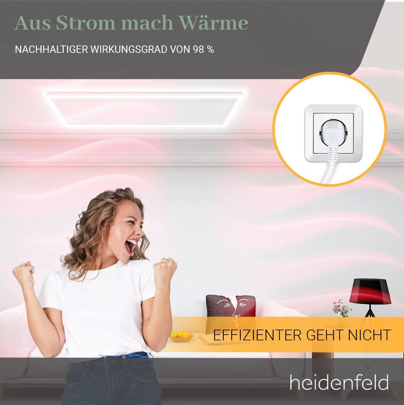 Heidenfeld Infrarotheizung HF-HP500 mit Licht | 𝟭𝟬 𝐉𝐀𝐇𝐑𝐄 𝐆𝐀𝐑𝐀𝐍𝐓𝐈𝐄 - LED Rahmen - Infrarot Deckenheiz