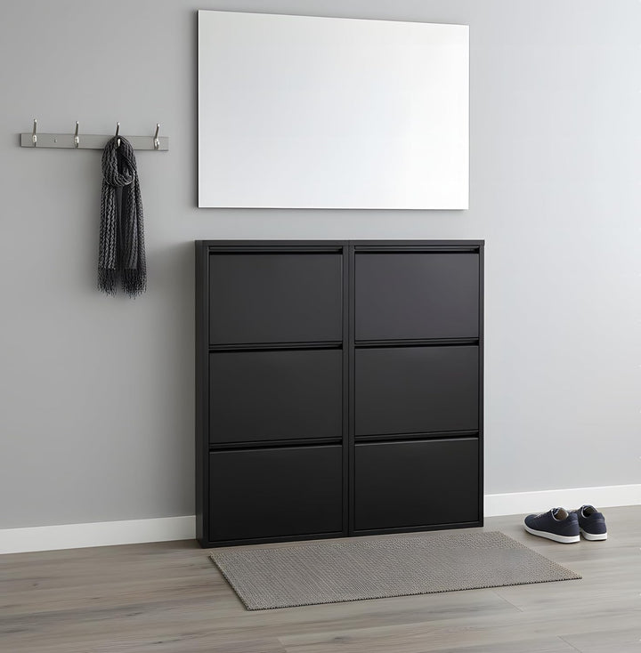 Dynamic24 XL Pisa 6 Klappen schwarz – Schuhschrank – B101 x H106 x T16 cm – Metall pulverlackiert –