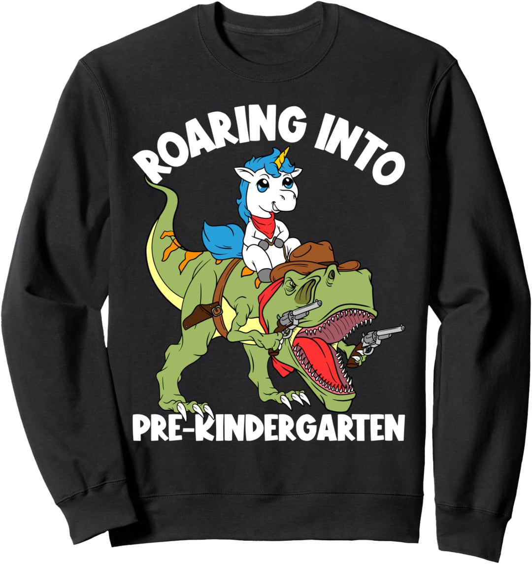 Roaring Into Pre-Kindergarten Kinder Einhorn reitet Dinosaurier Sweatshirt