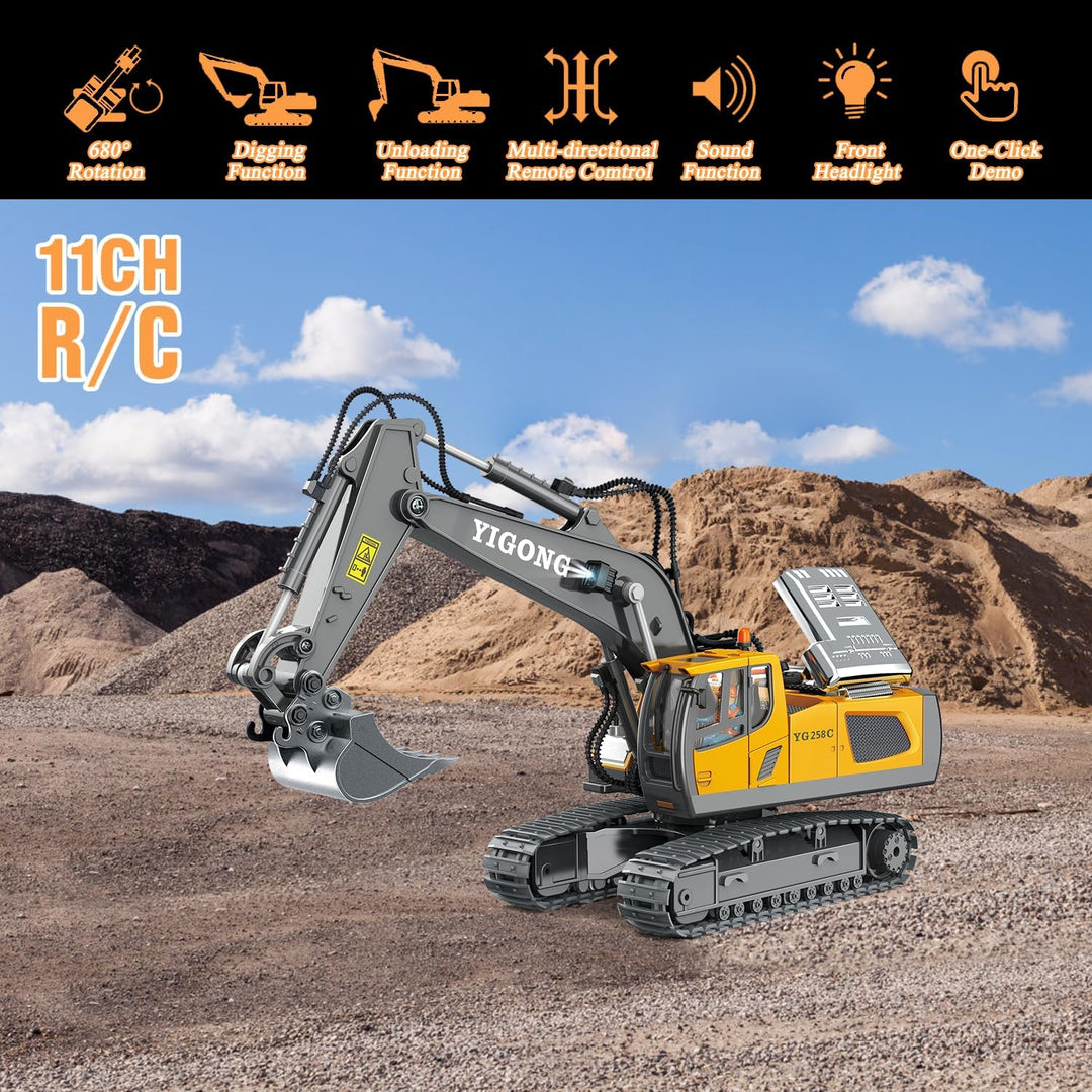 Ferngesteuertes Spielzeug,11CH,2,4GHz Bagger RC,680° Drehung,Mit Licht und Ton,Geeignet für Jungen i