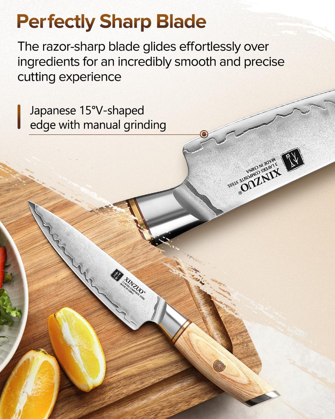 XIZNUO 13cm Allzweckmesser Verbundstahl Universalmesser, 3 Schichten Verbundstahl 10Cr15CoMoV Stahlk