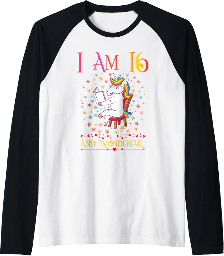 Kids I am 16 and Wonderful 16th Birthday Gift Girls Daughter Raglan
