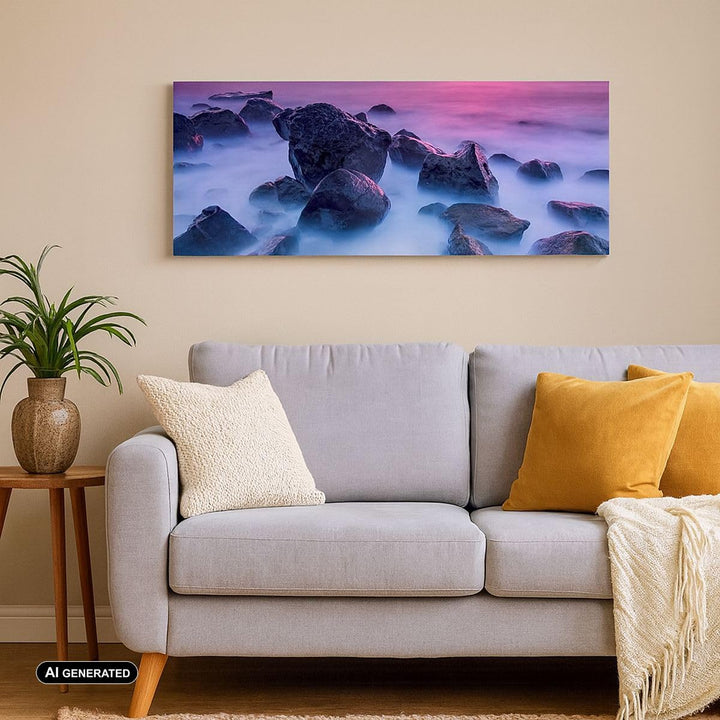 Wandbilder Dekoration Wohnzimmer Strand ufer wolken dämmerung Panorama Bilder auf Leinwand 120x50cm