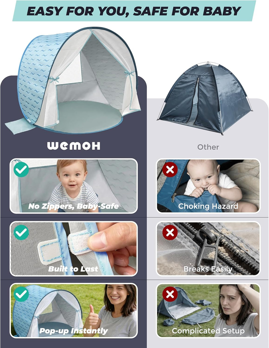 Strandmuschel Baby mit UV-Schutz UPF 50+, Pop-Up Strandzelt für Kinder & Babys, Automatischer Aufbau