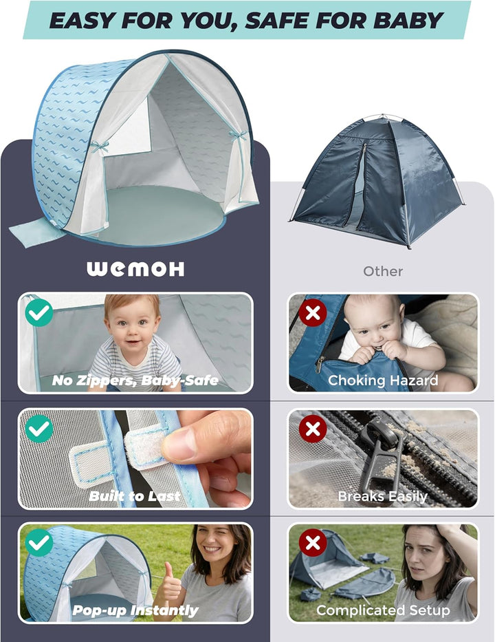 Strandmuschel Baby mit UV-Schutz UPF 50+, Pop-Up Strandzelt für Kinder & Babys, Automatischer Aufbau