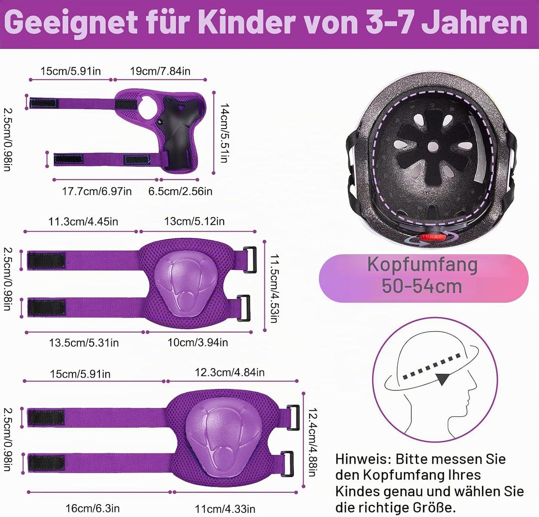 Knieschoner Kinder mit Helm, Schonerset Kinder Helm 3–9 Jahren, Knieschützer Inliner Kinder Schutzau
