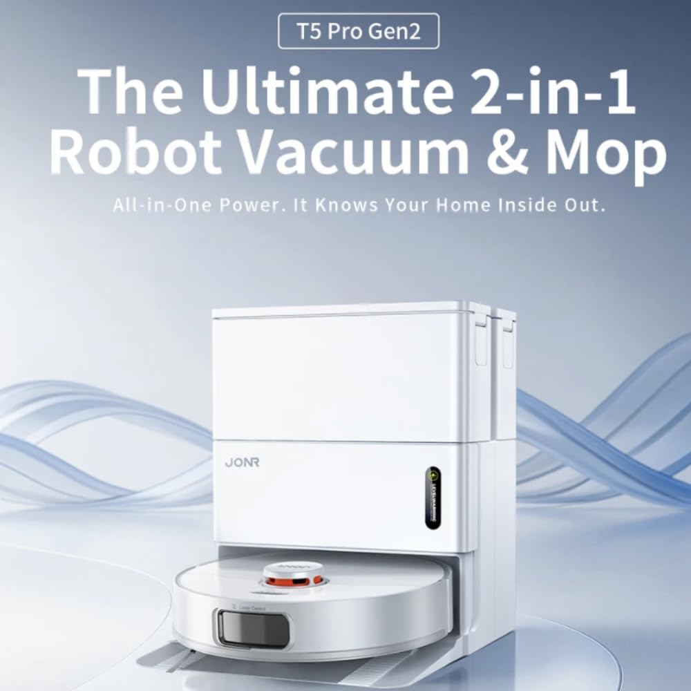 JONR T5 Pro Gen 2 15000Pa Saugroboter mit Wischfunktion, Saugkraft (Upgrade von T5 Pro) mit Heissluf