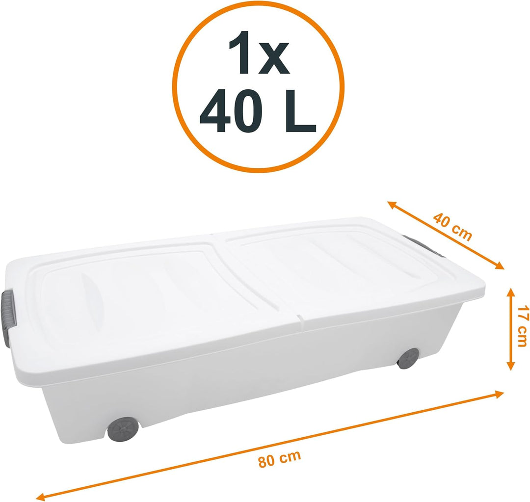 Spetebo Unterbettkommode mit Rollen - 80 x 40 x 17 cm / 40 Liter - Farbe: weiss - Aufbewahrungsbox B