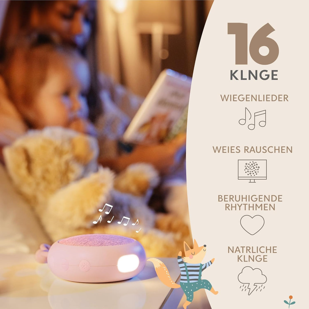 Sweety Fox White Noise Machine Baby - Rosa - Einschlafhilfe Babys, Wiegenlied Baby, Nachtlicht und W