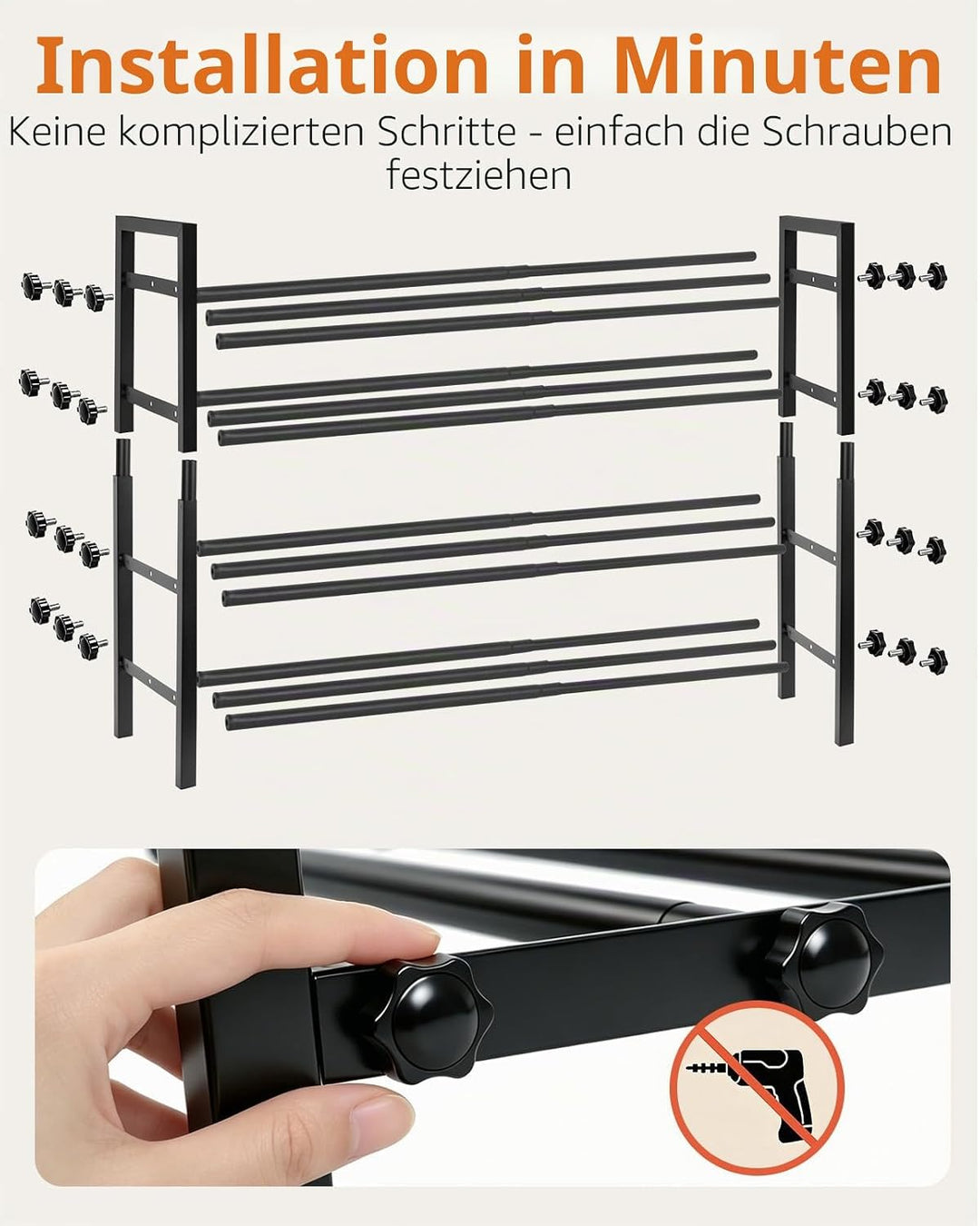Ausziehbares Schuhregal Schmal, 4 Ebenen Adjustable Schuhregal Metall, Breite 43 to 78cm, Standregal