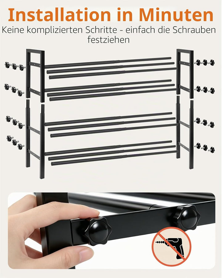 Ausziehbares Schuhregal Schmal, 4 Ebenen Adjustable Schuhregal Metall, Breite 43 to 78cm, Standregal