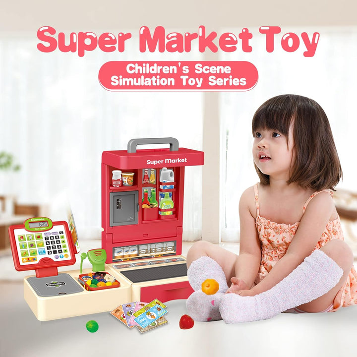 RedCrab Spielzeug Kasse Kinder, Supermarktkasse Spielkasse Rollenspielzeug Kasse mit Rechnerfunktion