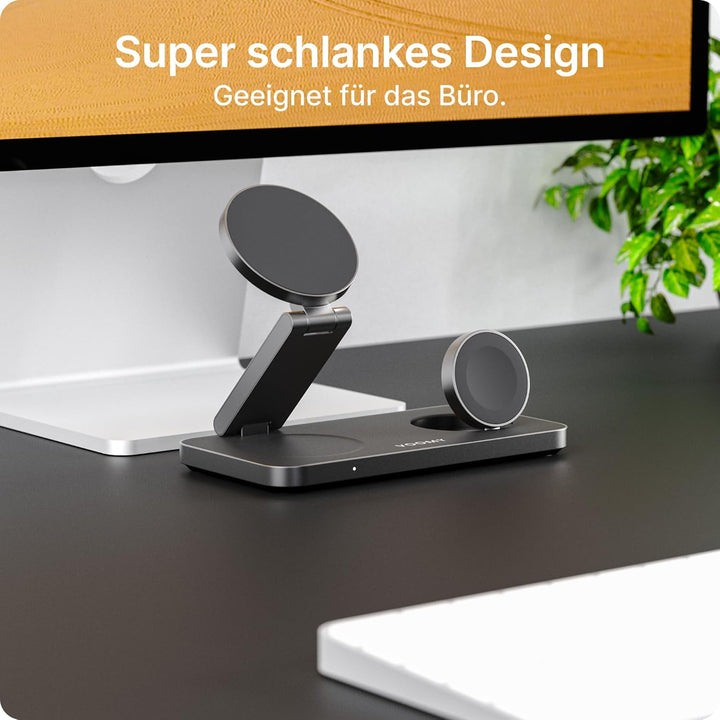 Voomy 3-in-1 Induktive Ladestation Kompatibel mit Magsafe Ladegerät, iPhone, AirPods & Apple Watch,