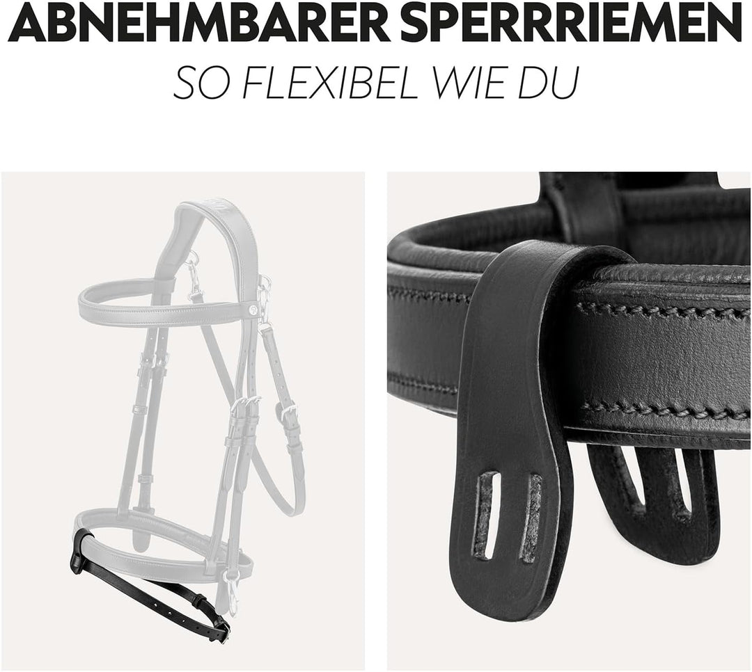 SUNRIDE englisch kombinierte Trense Berlin mit Zügel, aus weichem Echtleder mit Clip-Verschluss, ver