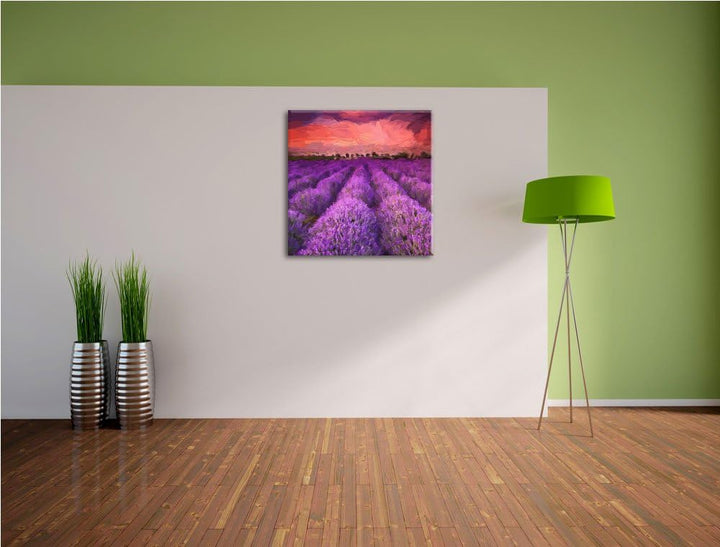 Pixxprint Lavendelfeld in Frankreich als Leinwandbild/Grösse: 70x70 cm/Wandbild/Kunstdruck/fertig be