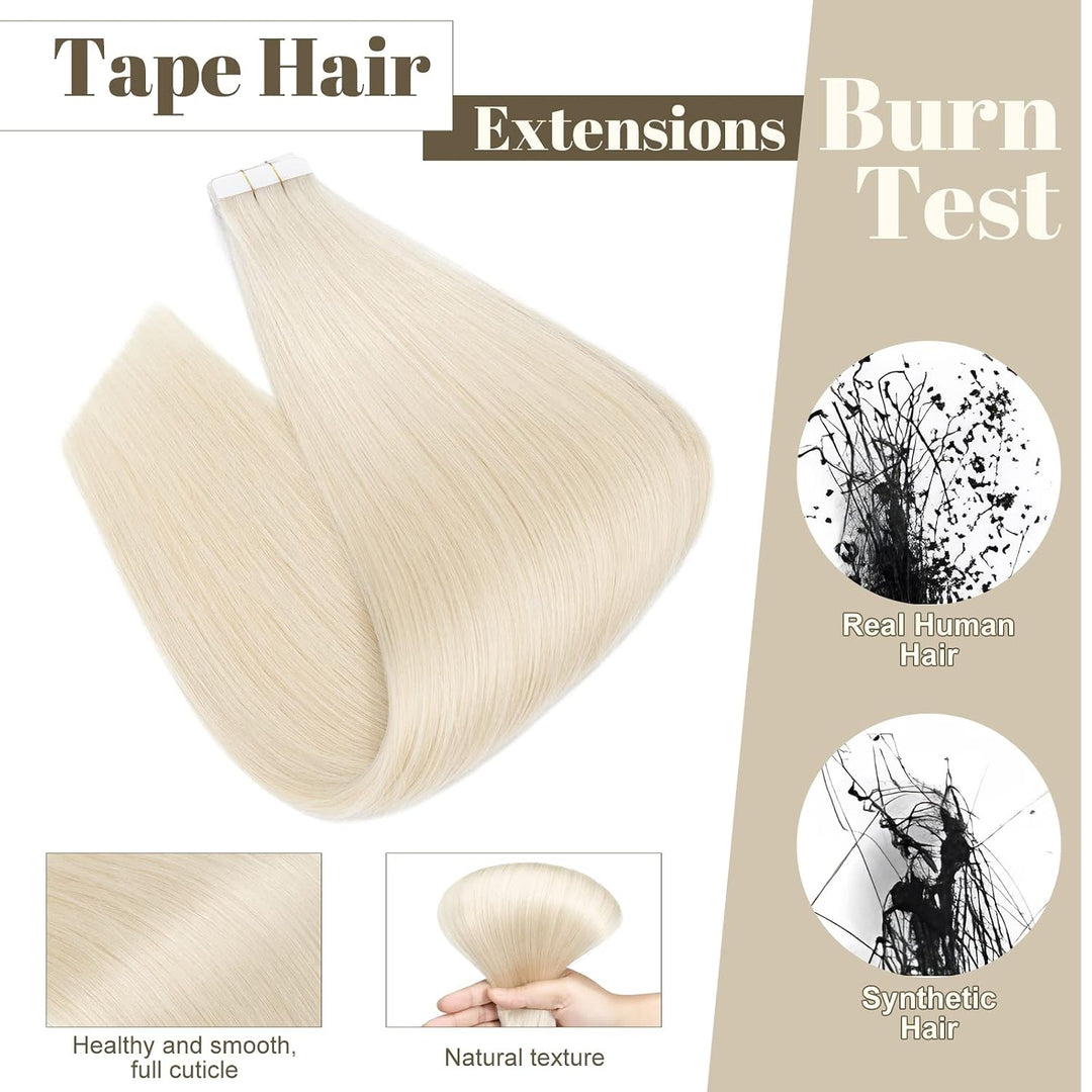 SEGO Tape Extensions Echthaar Haarverlängerung 10 Tressen Klebeband 25g Haarteile 7A Glatt 100% Remy