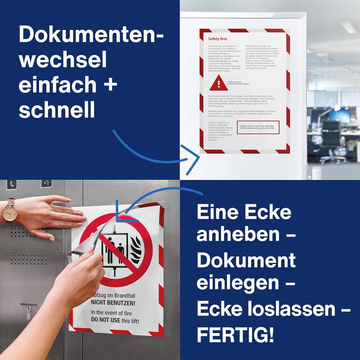 magnetoplan 1131446 Magnetofix Safety Magnetrahmen 5 Stk. A4 rot-weiss