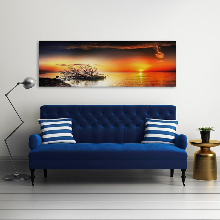Feeby. Leinwandbild, Bilder, Wand Bild, Wandbilder, Kunstdruck 100x40 cm, SONNENUNTERGANG, MEER, NAT