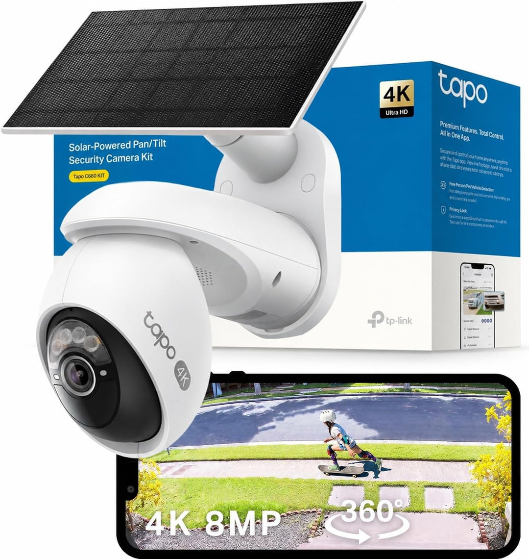 Tapo C660 KIT 4K 360° Solar Überwachungskamera Aussen, Akku 10000mAh, Farbnachtsicht, Dual-Band WLAN