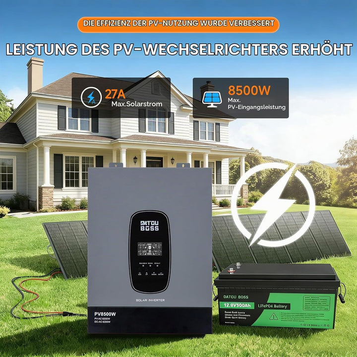DATOUBOSS 6200W 48V Hybrid Wechselrichter Reiner Sinus, MPPT 120A, 8500W PV Eingang, 48V Lithium kom