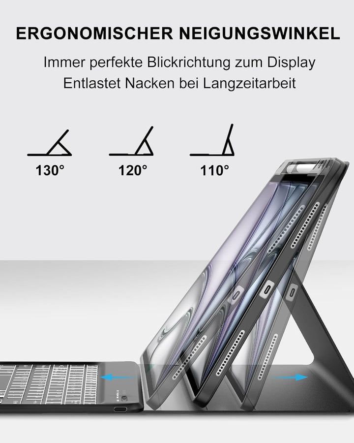 Beleuchtete Tastatur für iPad Air 13" (2026 M4/2025 M3/2024 M2) &amp; Pro 12.9" (2018-2022), 7-Farben RG