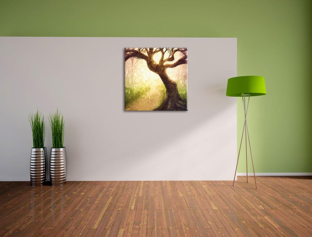 Pixxprint Baum am Waldweg als Leinwandbild/Grösse: 70x70 cm/Wandbild/Kunstdruck/fertig bespannt, 70x