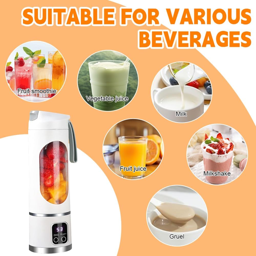 Tragbarer Mixer Smoothie Maker To Go, 450 ML Portable Blender mit LED Display&12 Klingen,USB Wiedera
