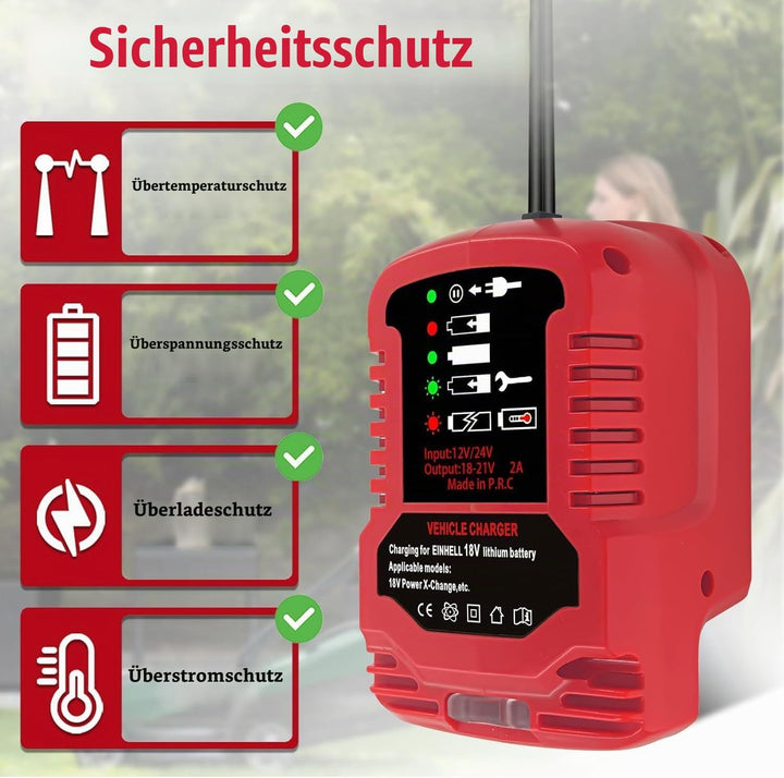Auto Ladegerät für Einhell 18V Akku, Mini -Ladegerätersatz für Einhell 18 Volt PXC Batterie 4511396