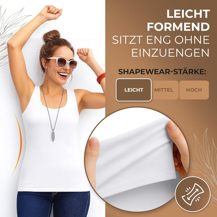UnsichtBra 3er Pack Shape Damen Unterhemden Longshirt | Basic Wohlfühl Mikrofaser Damen Top ohne Büg