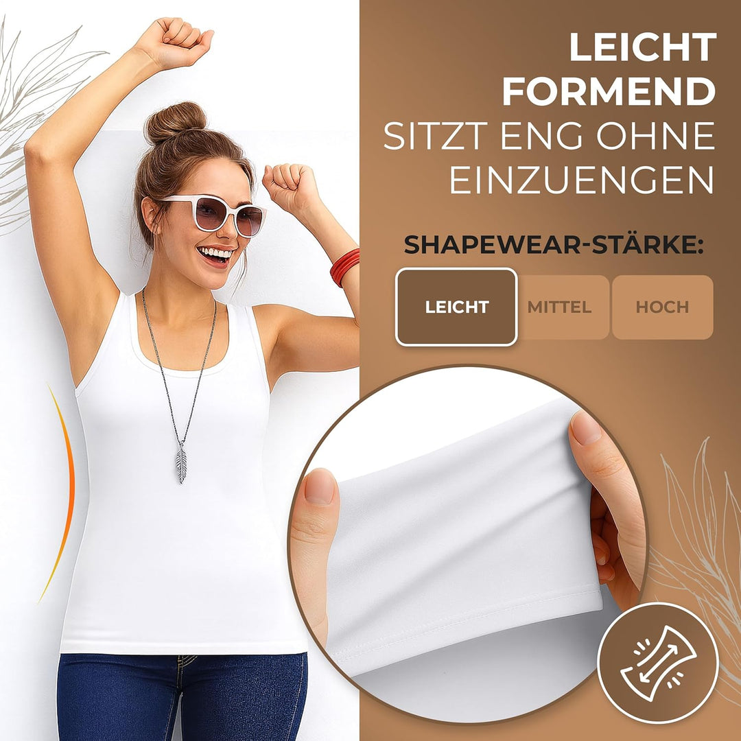 UnsichtBra 3er Pack Shape Damen Unterhemden Longshirt | Basic Wohlfühl Mikrofaser Damen Top ohne Büg