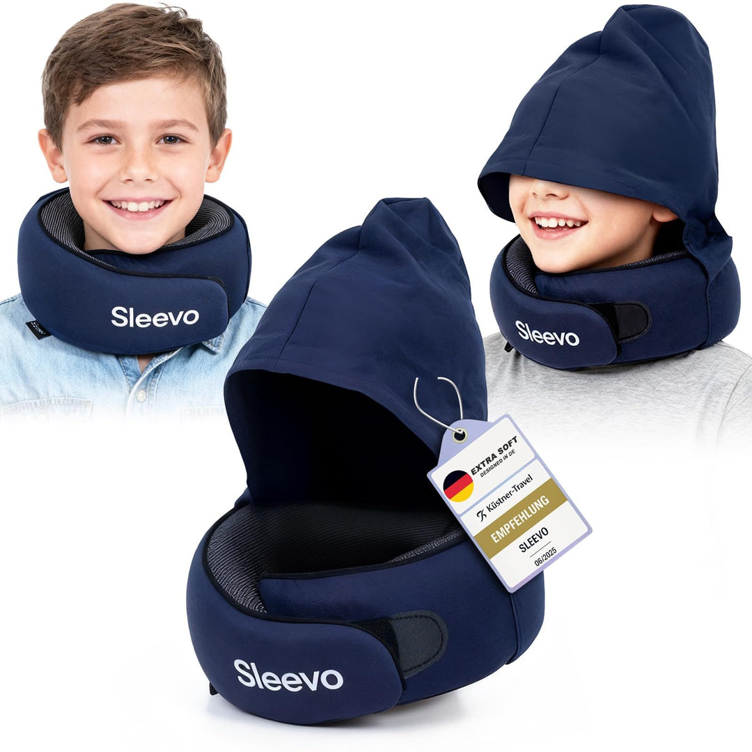 Nackenkissen Flugzeug Kinder mit Kapuze & Memory Foam – Nackenhörnchen & Kopfstütze für Auto & Flugz