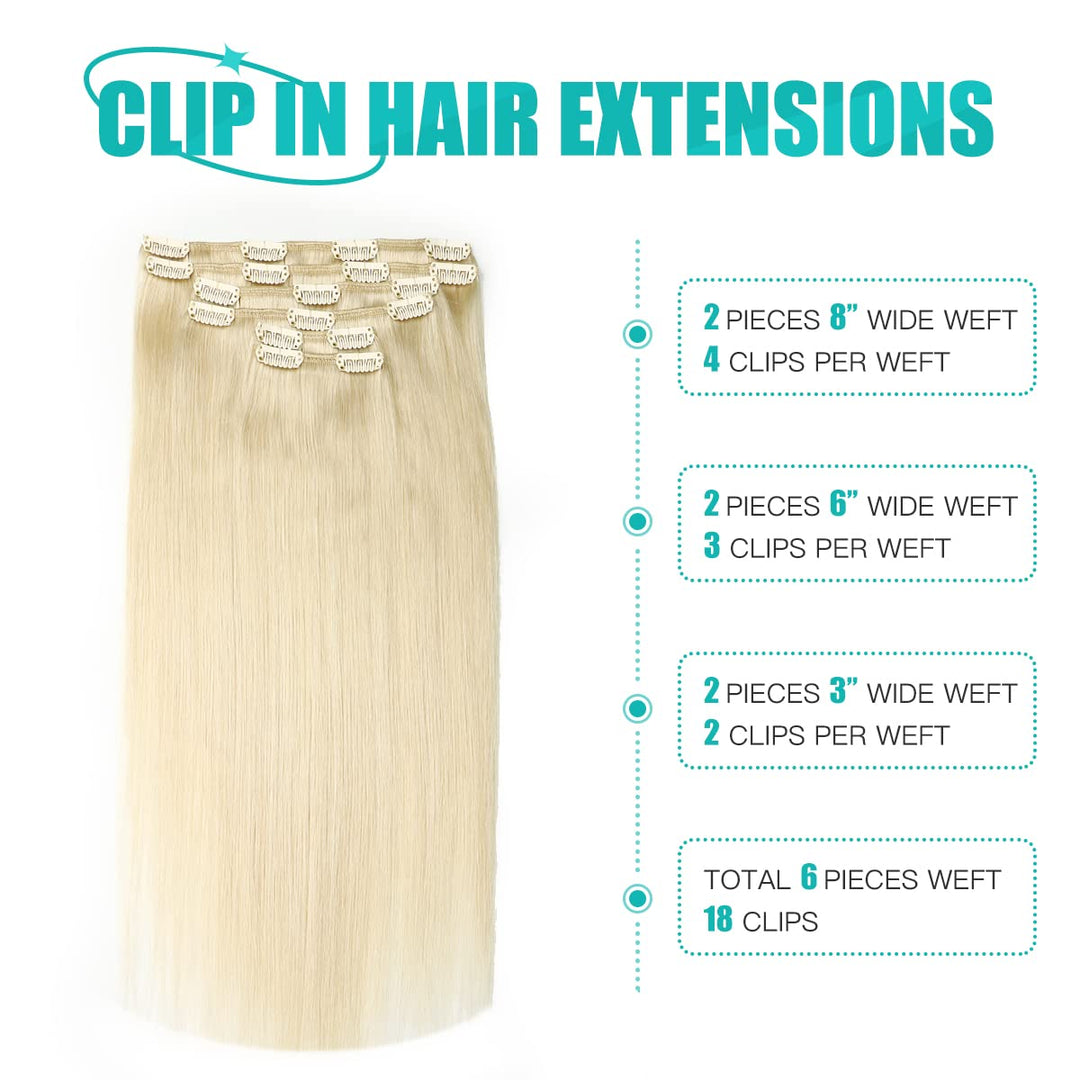SURNEL Blond Clip in Extensions Echthaar Remy Platinblond Echthaar Clip in Extensions Blond Clip in