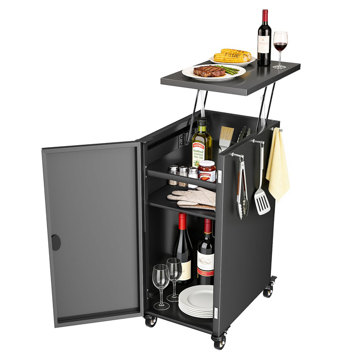 GFTIME Grillwagen mit Stauraum & Haken, Rollbarer Grilltrolley mit 4 Lenkrollen, Outdoor Beistelltis