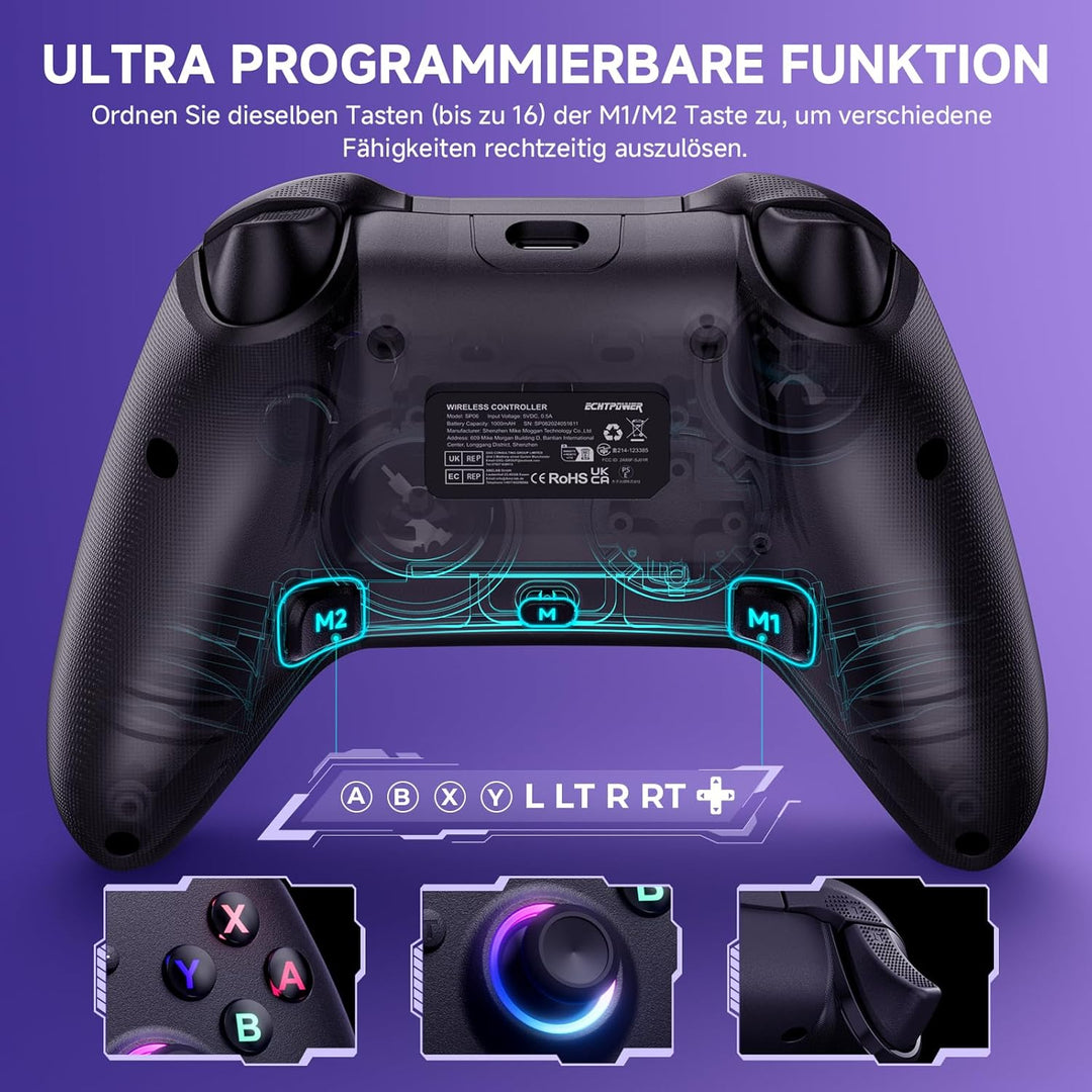 ECHTPower Switch Controller, Switch Pro Controller mit Turbo/Programmbare Taste/Vibration/RGB/6-Achs