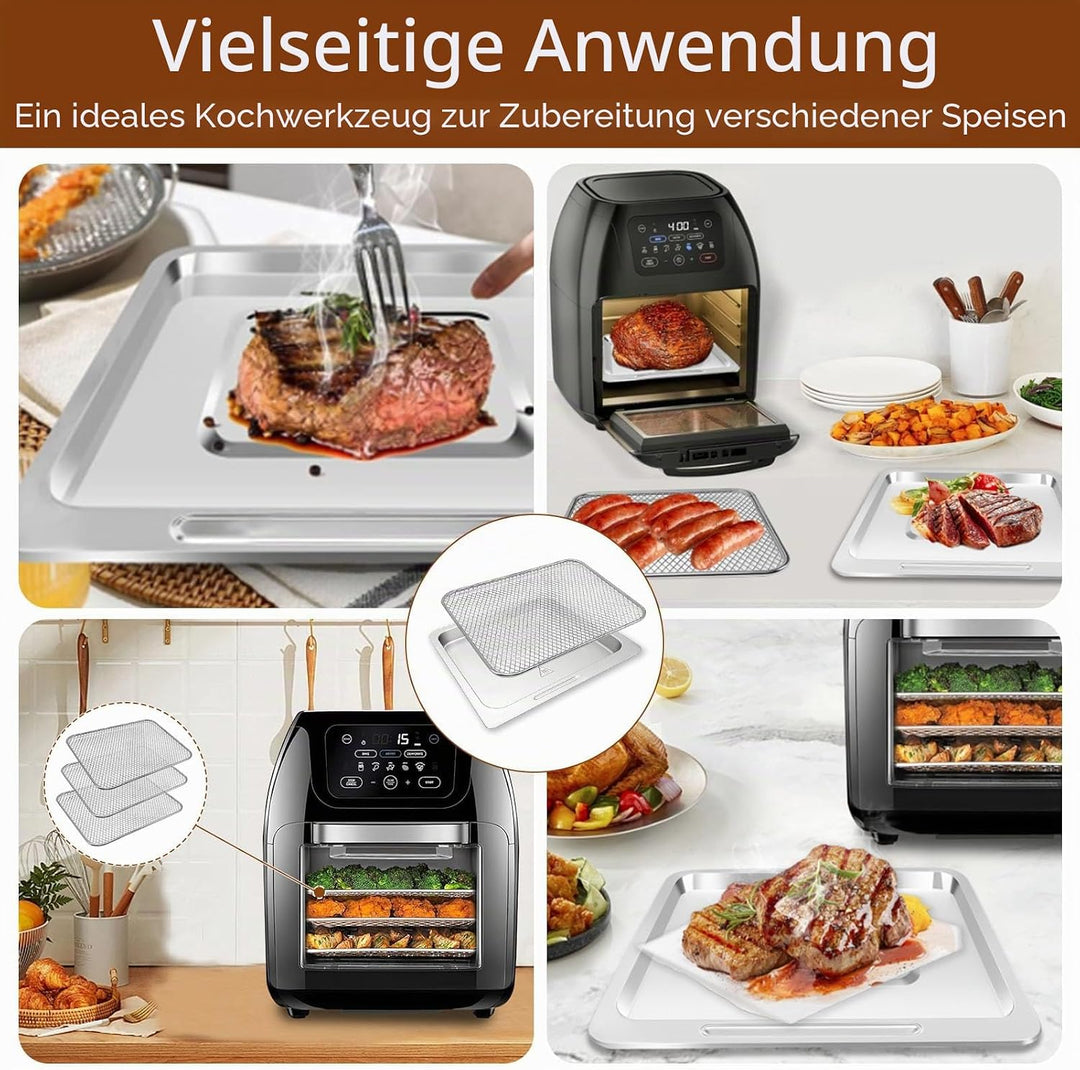 4 Stück Set Air Fryer Drip Pan mit Korb für Multifunktionale Digital 10 QT 10L XL Air Fryer 17 Touch