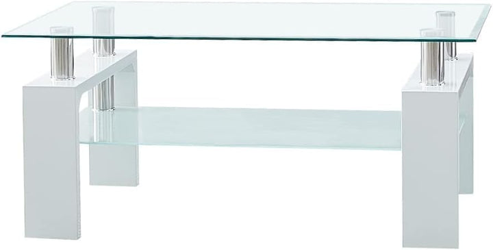 CLIPOP Couchtisch Rechteckig Beistelltisch aus Hartglas,Moderner Sofatisch mit Stauraum,Beistelltisc