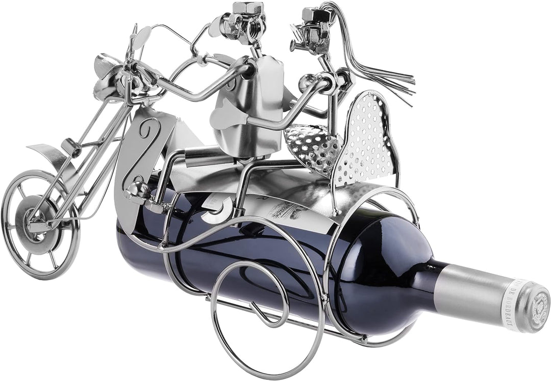 BRUBAKER Flaschenhalter Paar auf Motorrad Metall Skulptur Geschenk mit