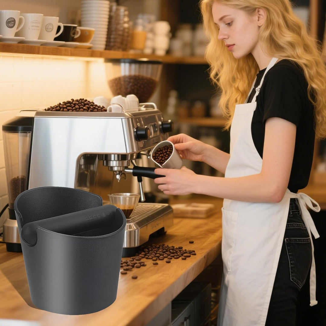 Abklopfbehälter für Siebträger, Knock Box mit Abnehmbarer Abklopfskeule, Kaffeesatz Abschlagbehälter