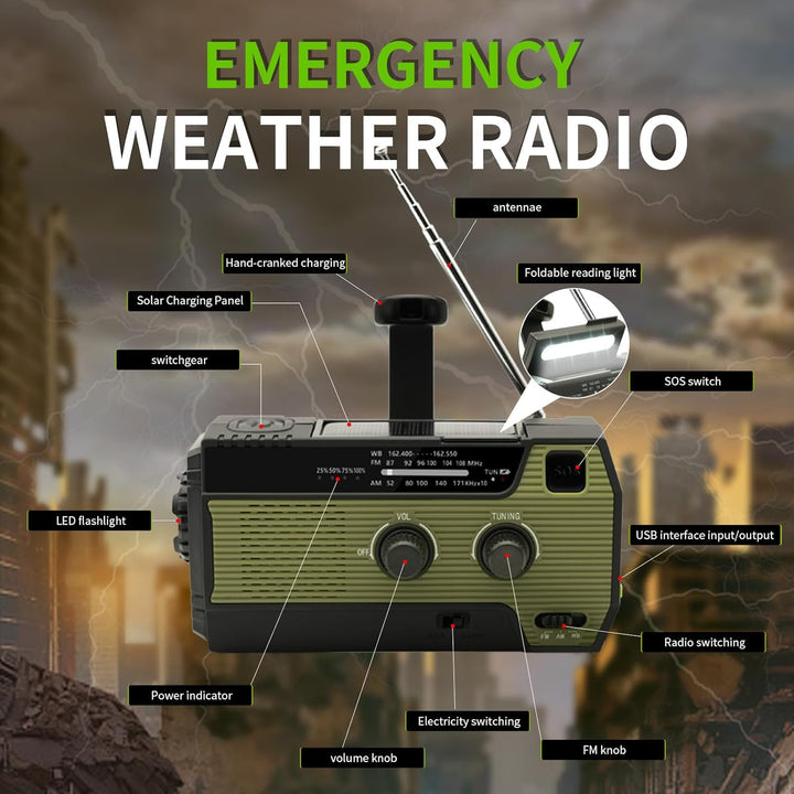 Notfall-Solar Radio,Solarbaby Selbstbetriebenes Kurbelradio mit LED-Taschenlampe, SOS-Alarm,AM/FM We