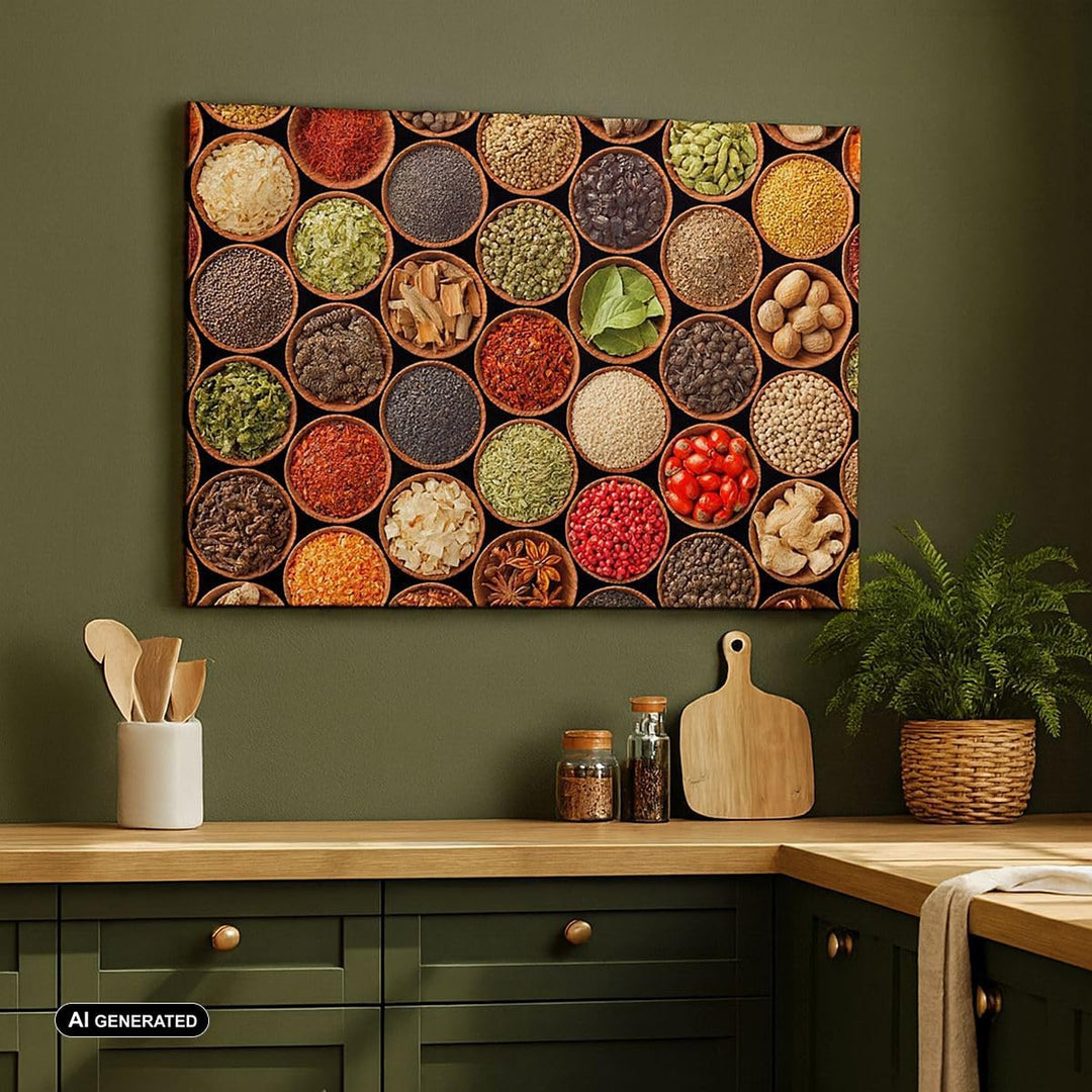 Bilder auf Leinwand 100x70cm Leinwandbild mit Rahmen Gewürz Küche Gross Wanddeko Bild Schlafzimmer K