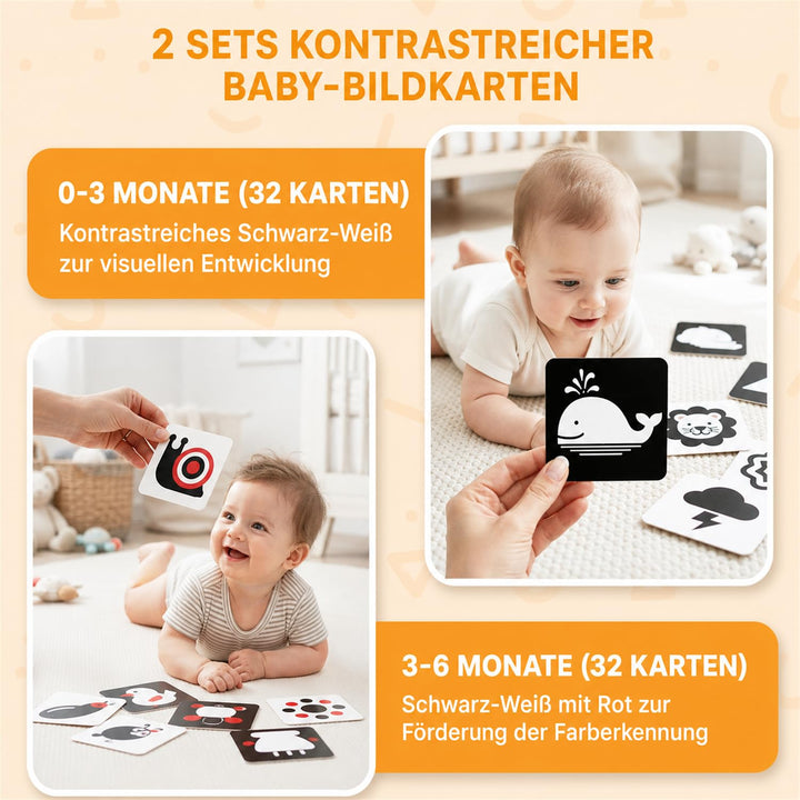 JoyCat Babyspielzeug 0-6 Monate, 6 in 1 Sensorik Baby Spielzeug mit Kontrastkarten, Schwarz Weiss Ko