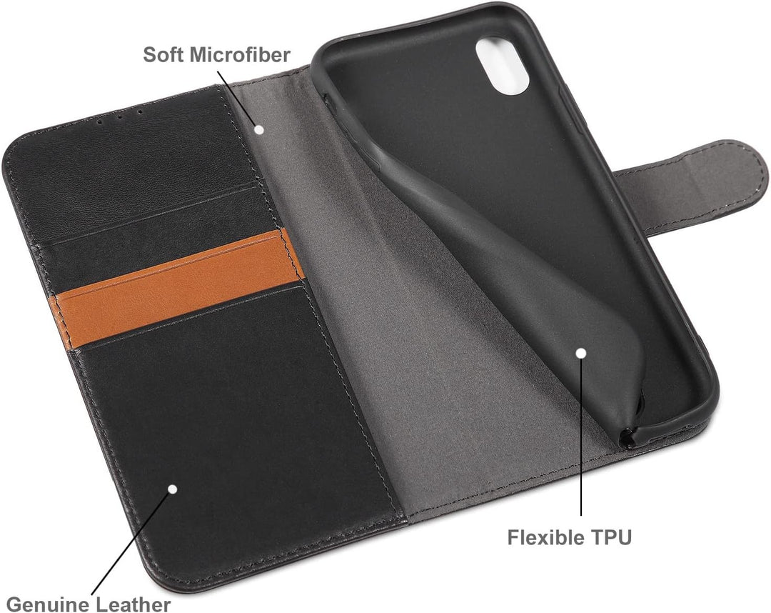 LENSUN Echtleder Hülle für iPhone XR, Handyhülle [Echtes Leder][Magnetverschluss][RFID Schutz] Handy