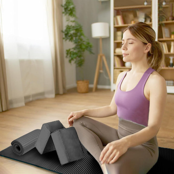 'BalanceFrom GoYoga 7-Piece Set - Include Yoga Mat with Carrying Strap, 2 Yoga Blocks, Yoga Mat Towe
