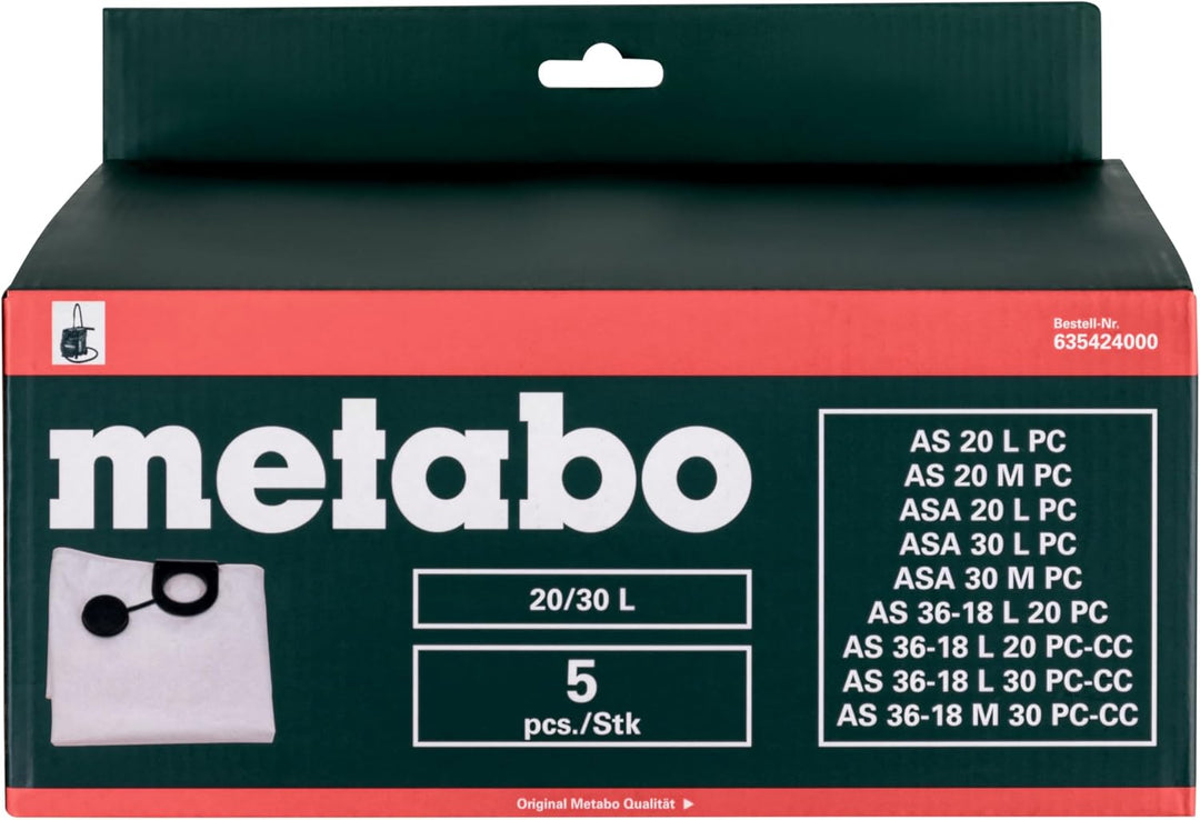 Metabo 5 Vlies-Filterbeutel 20/30 Liter 5 Stk