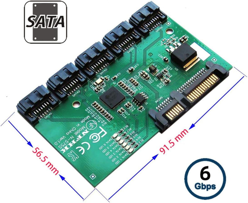 chenyang SATA 3.0 Splitter Ports Adapter,SATA 1 auf 5 SATA 3.0 HUB Konverter Adapter PM Multiplier P