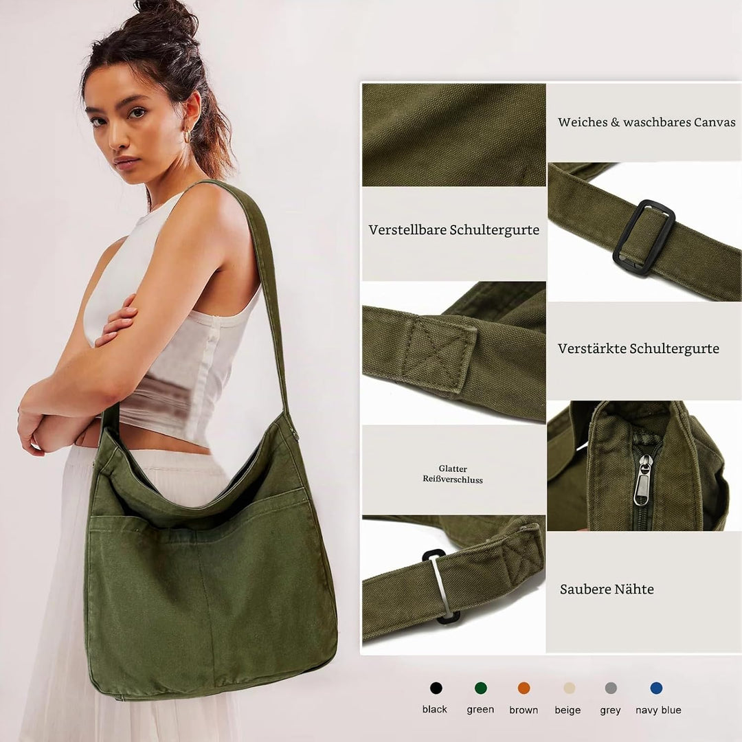 Bolso Bandolera De Lona Informal Canvas-Tragetasche für Damen, grosse Hobo-Umhängetasche, Schulterta
