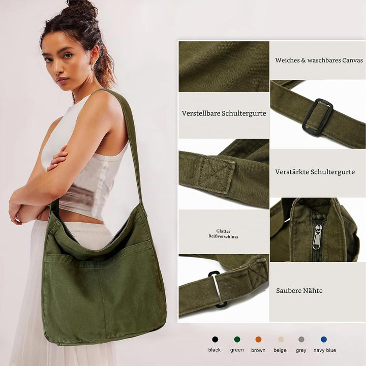 Bolso Bandolera De Lona Informal Canvas-Tragetasche für Damen, grosse Hobo-Umhängetasche, Schulterta