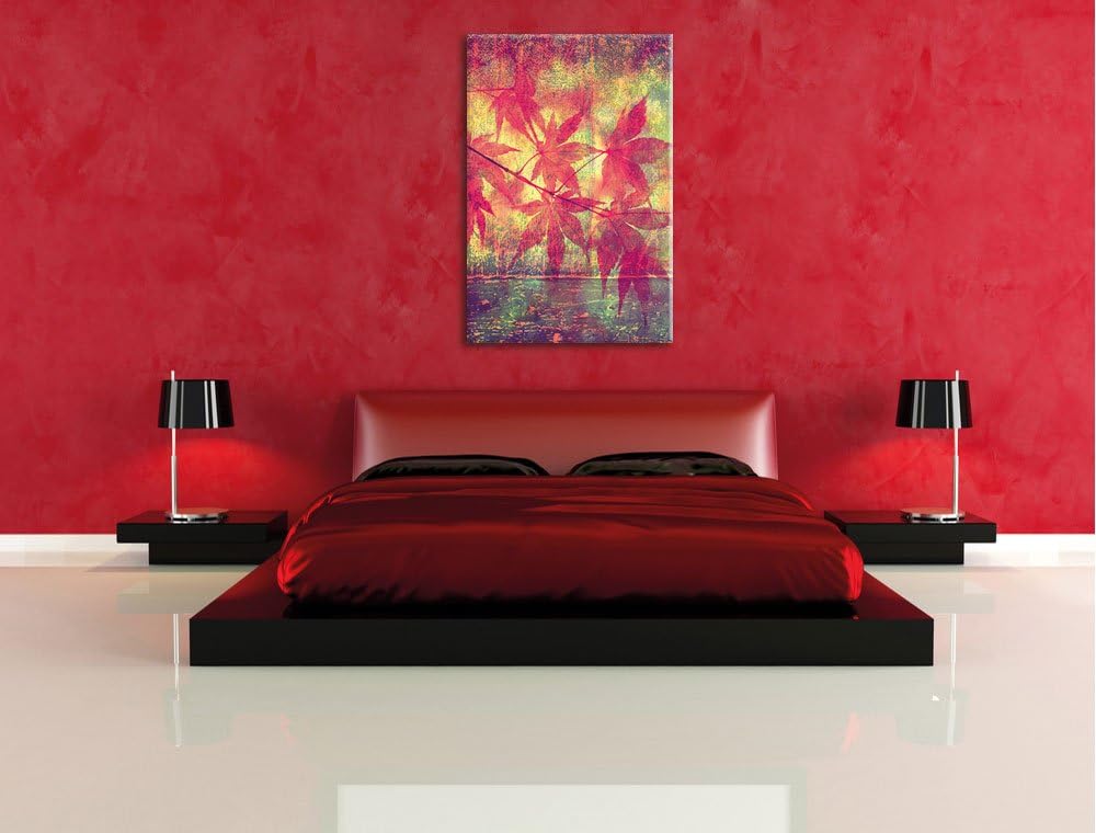 Ast mit pinken Blättern, Format: 100x70 auf Leinwand, XXL riesige Bilder fertig gerahmt mit Keilrahm
