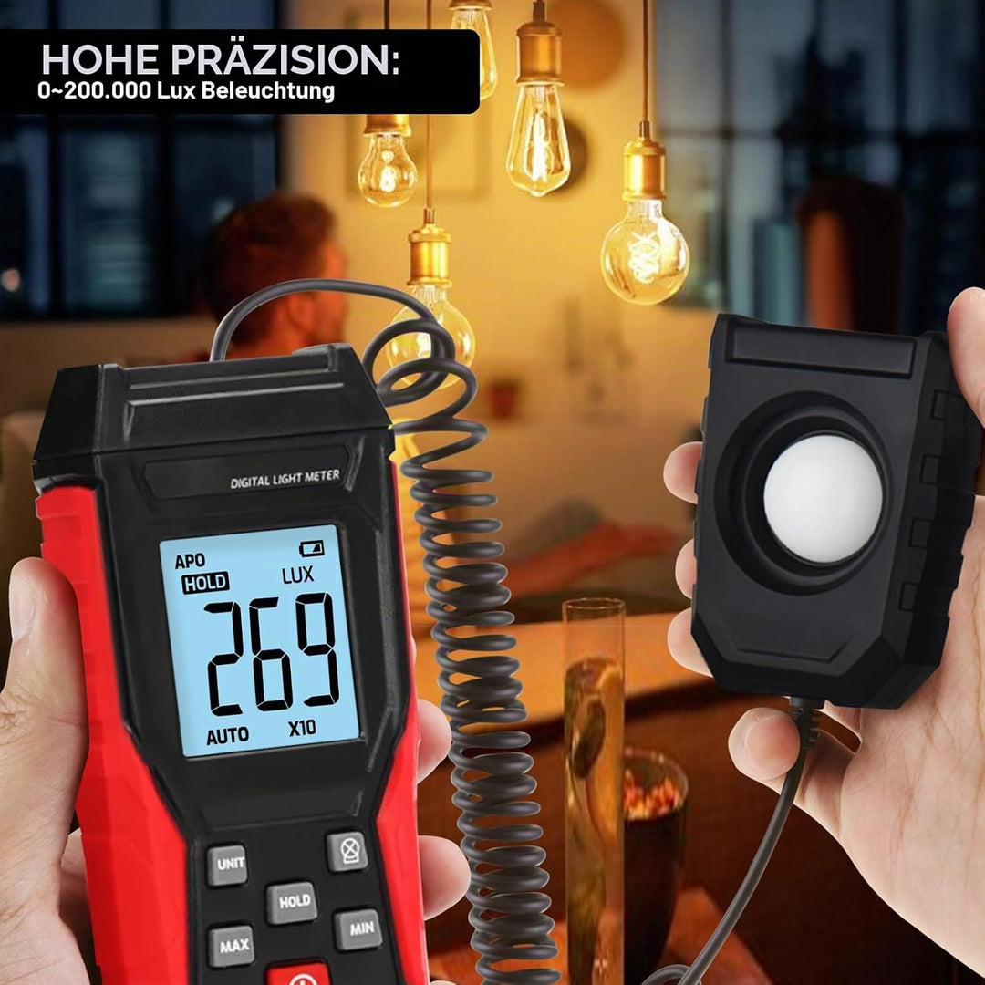 Digital Luxmeter Tragbare Photometer Belichtungsmesser Beleuchtungsstärke Lichtmesser mit 200.000 Lu