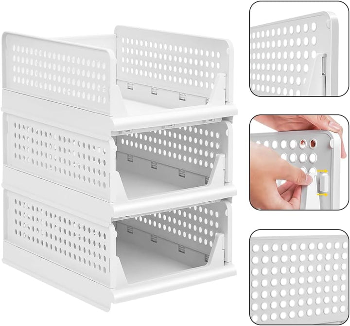 Homewell 3er Set Stapelbar Kunststoff Schubladenbox, Faltbar Lagerkisten Schublade Aufbewahrungsboxe